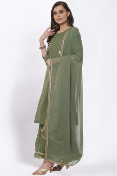 Olive Green Art Silk Straight Suit Set image number 6